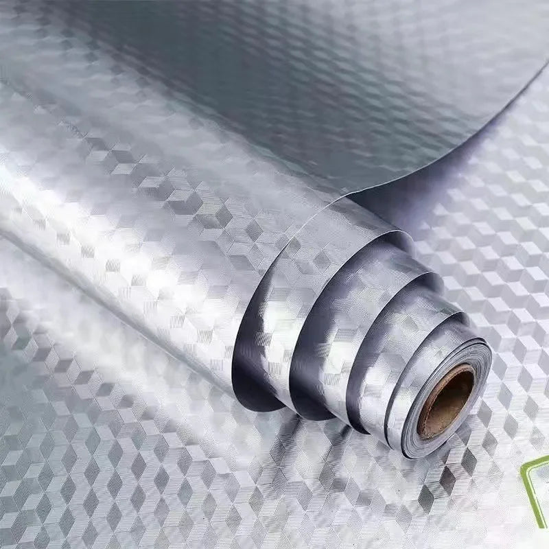 Silver Self-Adhesive Waterproof Heat-Resistant Wallpaper Sticker Peel & Stick Wallpaper Qme