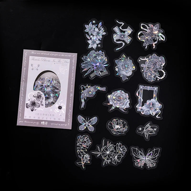 PET Transparent Plant & Flower Stickers – Scrapbooking Labels Decorative Craft Stickers Qme F