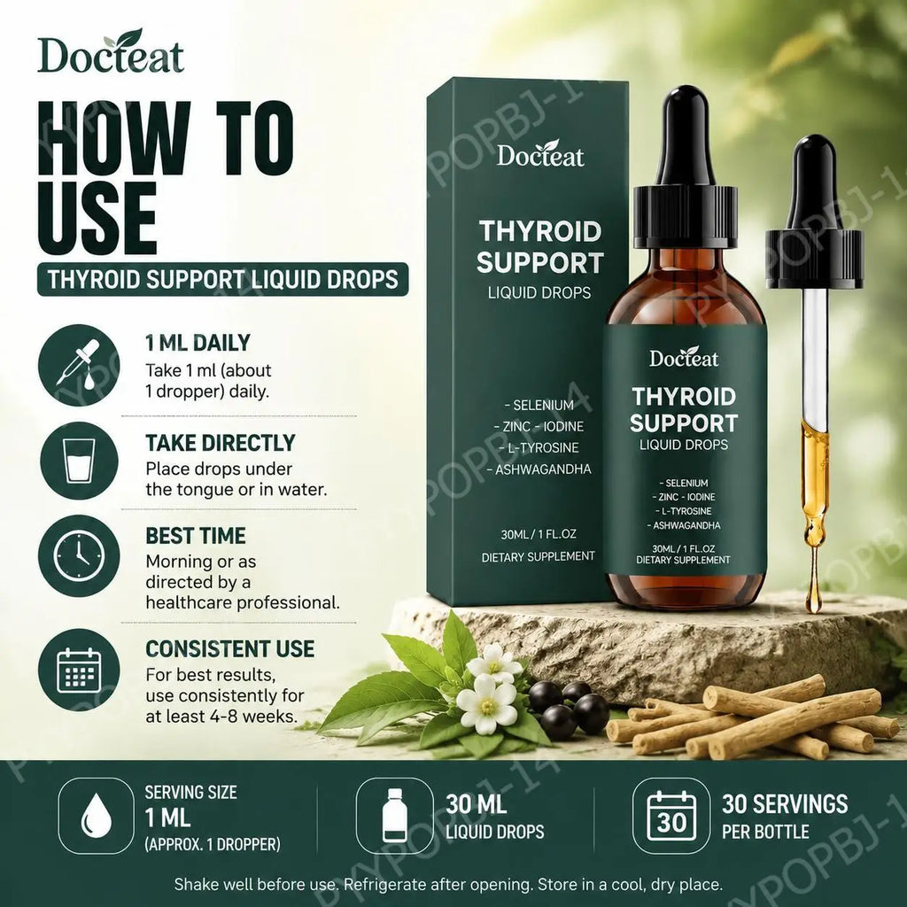 Docteat Thyroid Support Liquid Drops 30ml | Zinc Iodine Selenium Liquid Supplement Drops Qst