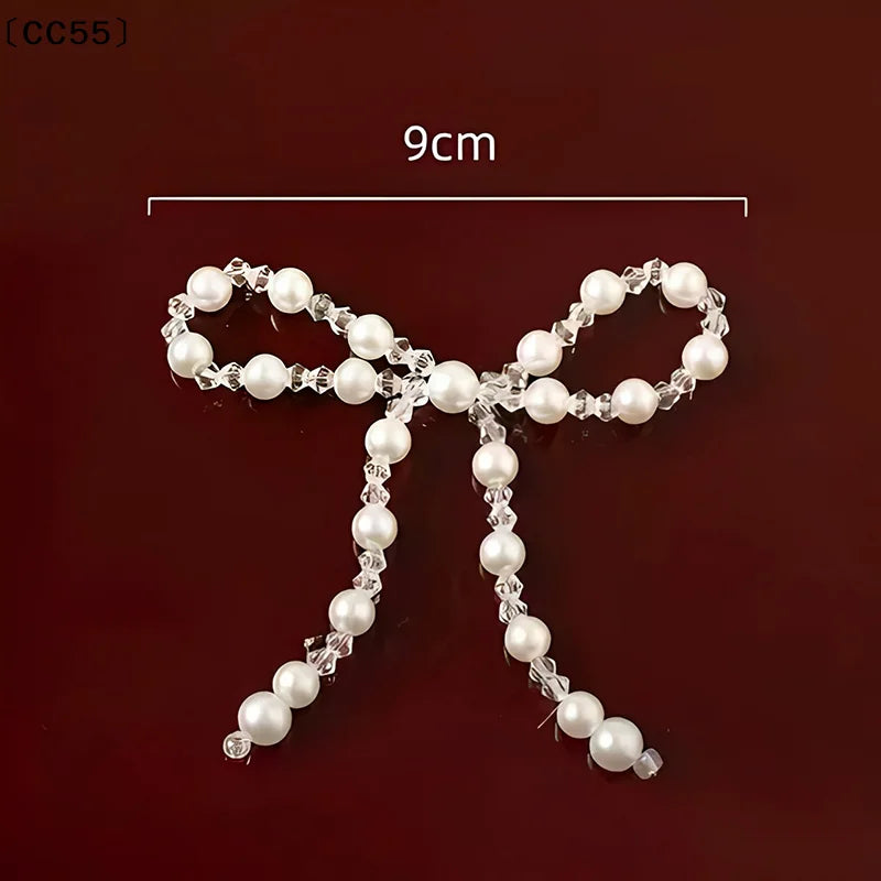 Vintage Crystal Pearl Double-Layer Bow DIY Accessory Bow Embellishment Qst
