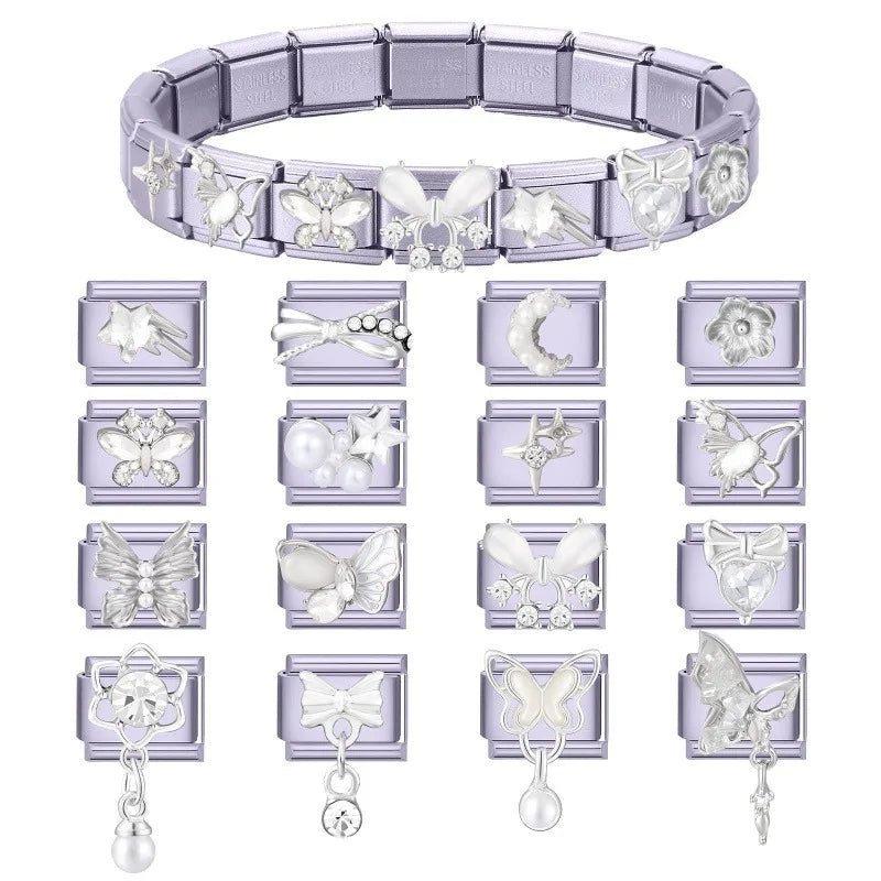 Zircon Butterfly Moon Stars Bow Italian Charm Links – Purple Italian Charm Links Qme