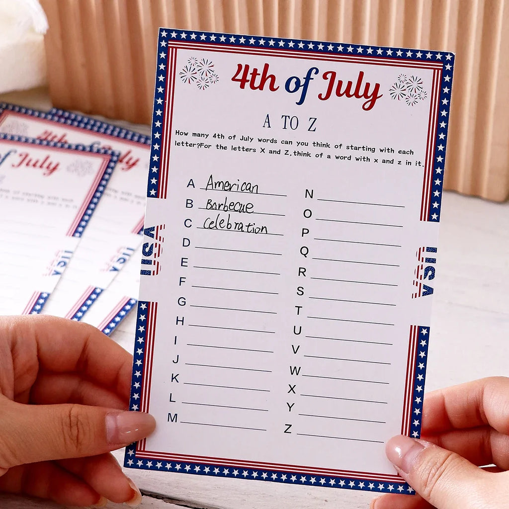 Independence Day A–Z Game Cards with Star Borders | Qme Party Game Cards Qme