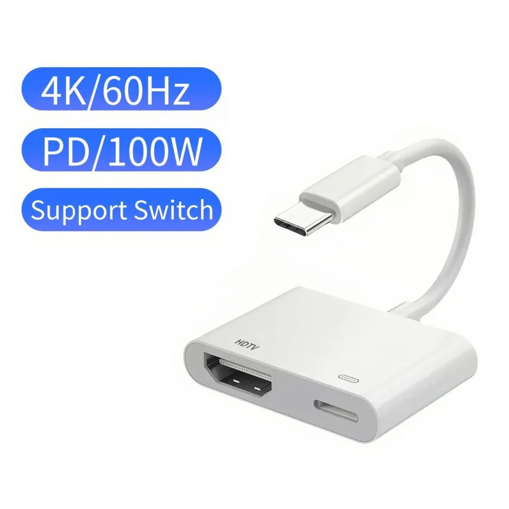 USB-C to HDMI 4K Adapter | 2-in-1 with 100W PD Charging USB-C HDMI Adapter Qme White 60HZ