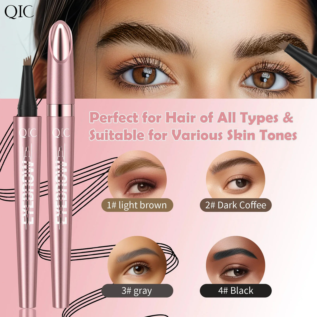 QIC Waterproof Microblading Eyebrow Pen | 4 Split Head, 6 Colors Microblading Eyebrow Pen Qme