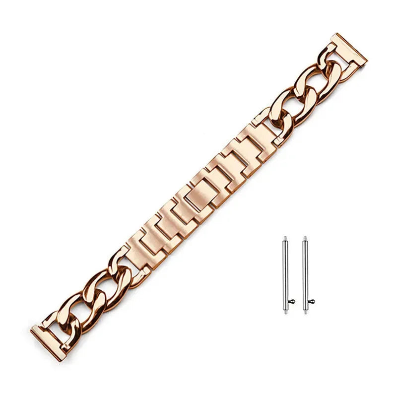 Metal Chain Bracelet for Samsung Galaxy Watch 4 5 6 & Huawei Smartwatch Band Qme Rose Gold 20mm