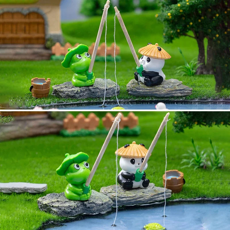 Hanging Panda & Frog Resin Figures – Cartoon Aquarium Decor Aquarium Ornament Qme