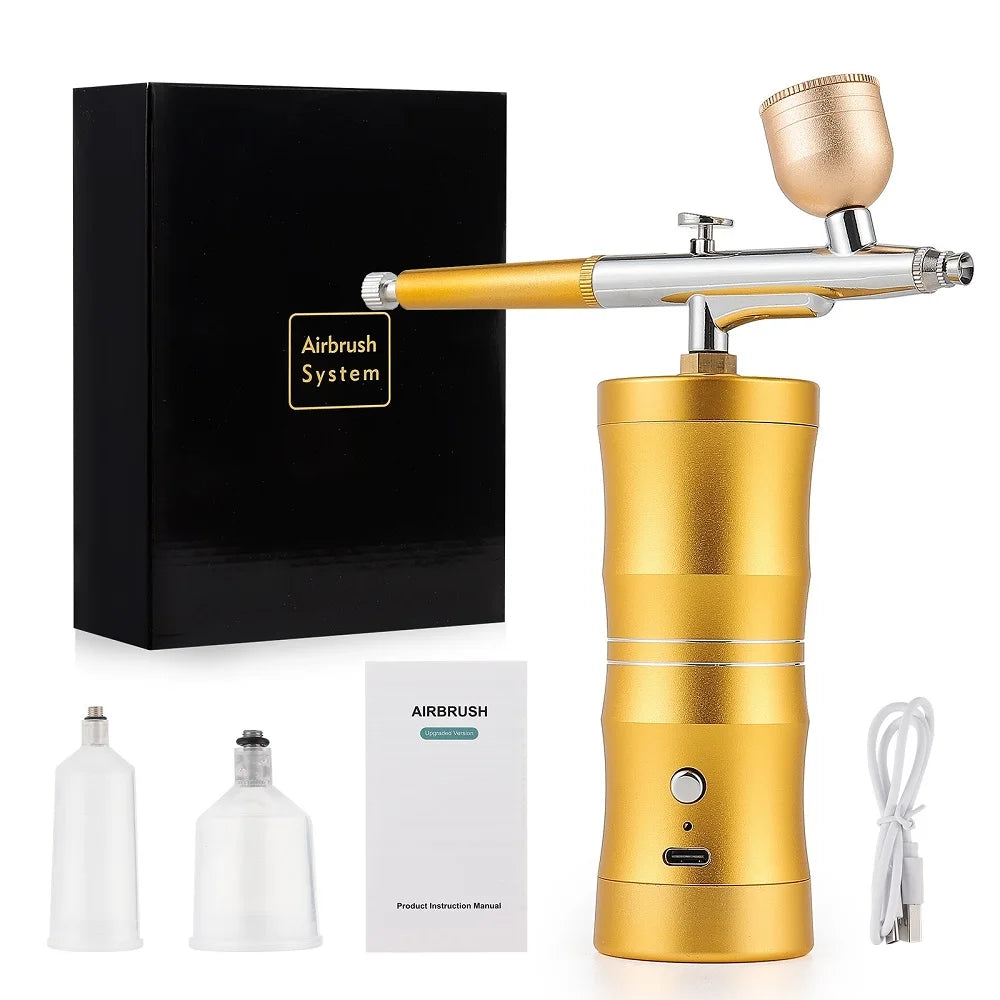 Pink Mini Airbrush Kit 0.3mm – Nail Art, Cake & Craft Spray Gun Airbrush Spray Kit Qst Type 2-Gold