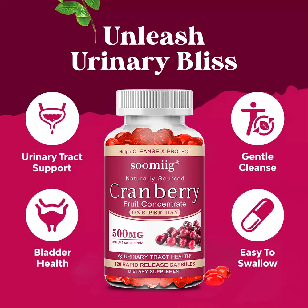 Organic Cranberry Extract Supplement – 120 Capsules | SOOMIIG Herbal Supplement Qst