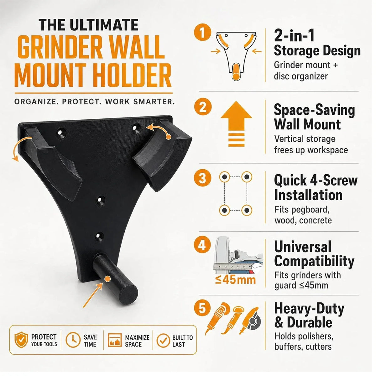 Wall Mount Angle Grinder Holder & Disc Storage Rack Organizer Tool Storage Rack Qme