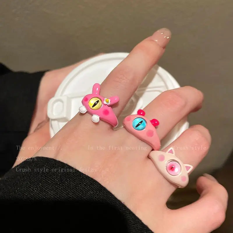 Cute Cartoon Cat Monster Resin Open Ring – Fun Statement Jewelry Novelty Fashion Ring Qme