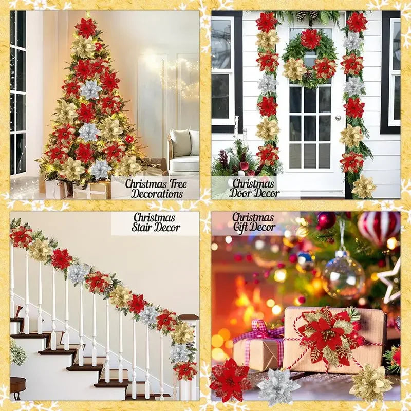 Glitter Christmas Flower Tree Ornaments – 4 Colors | 2025 Christmas Tree Ornaments Qme