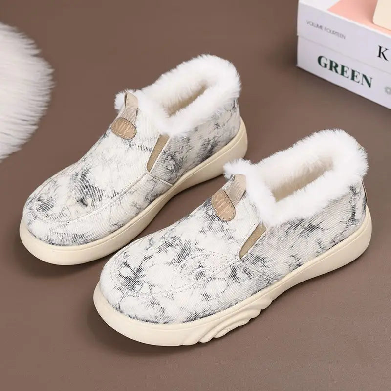Women's Winter Warm Slip-On Fur-Lined Ankle Snow Boots Women's Ankle Boots Qst Beige 41