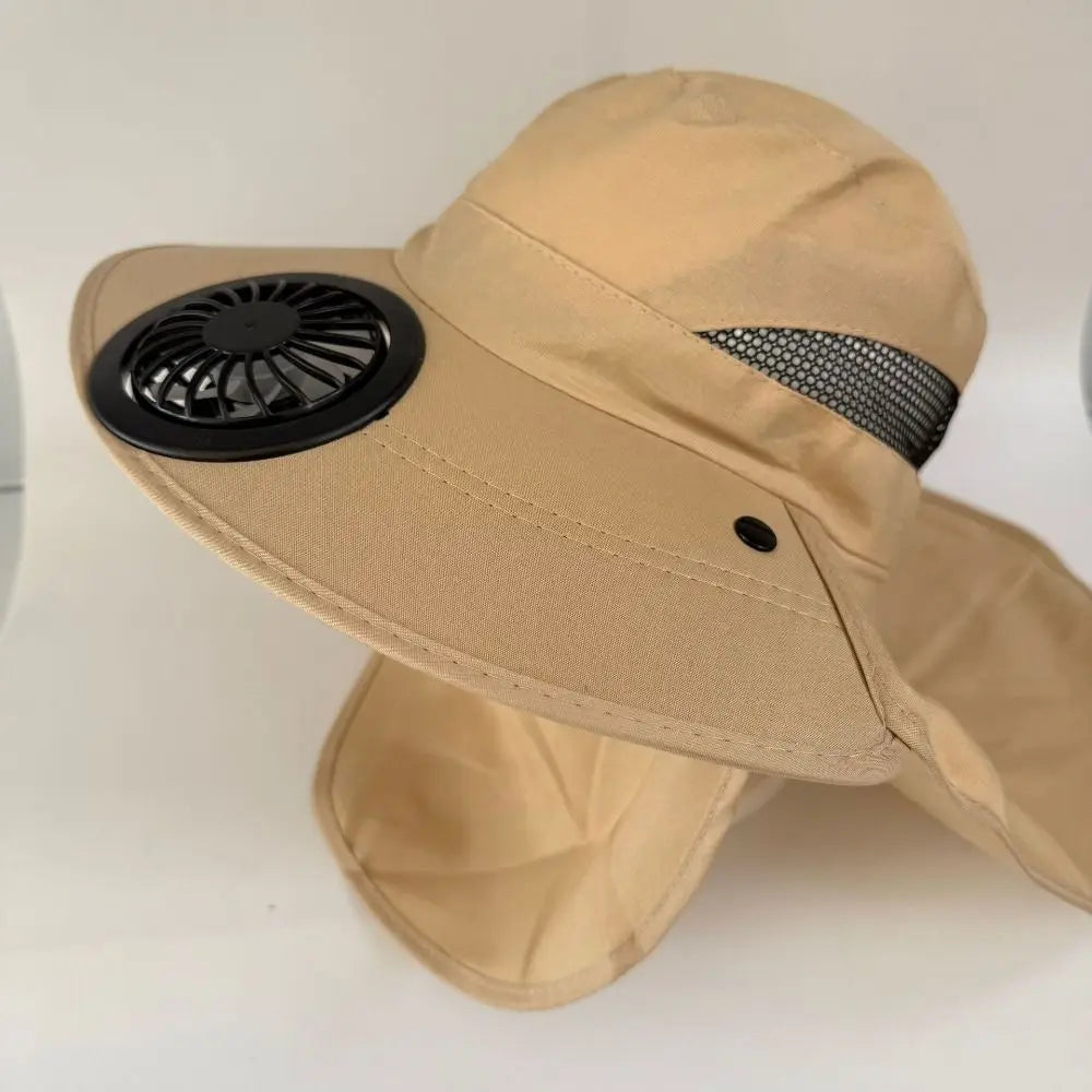 Rechargeable Fan Hat – Wide Brim Sun Hat with Face Cover Rechargeable Fan Hat Qme