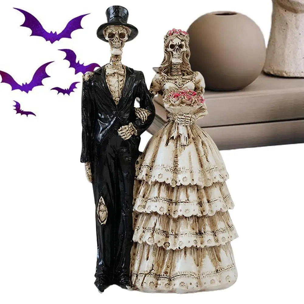 Gothic Skeleton Bride & Groom Resin Couple Desk Figurine Gothic Resin Figurine Qme a China Mainland