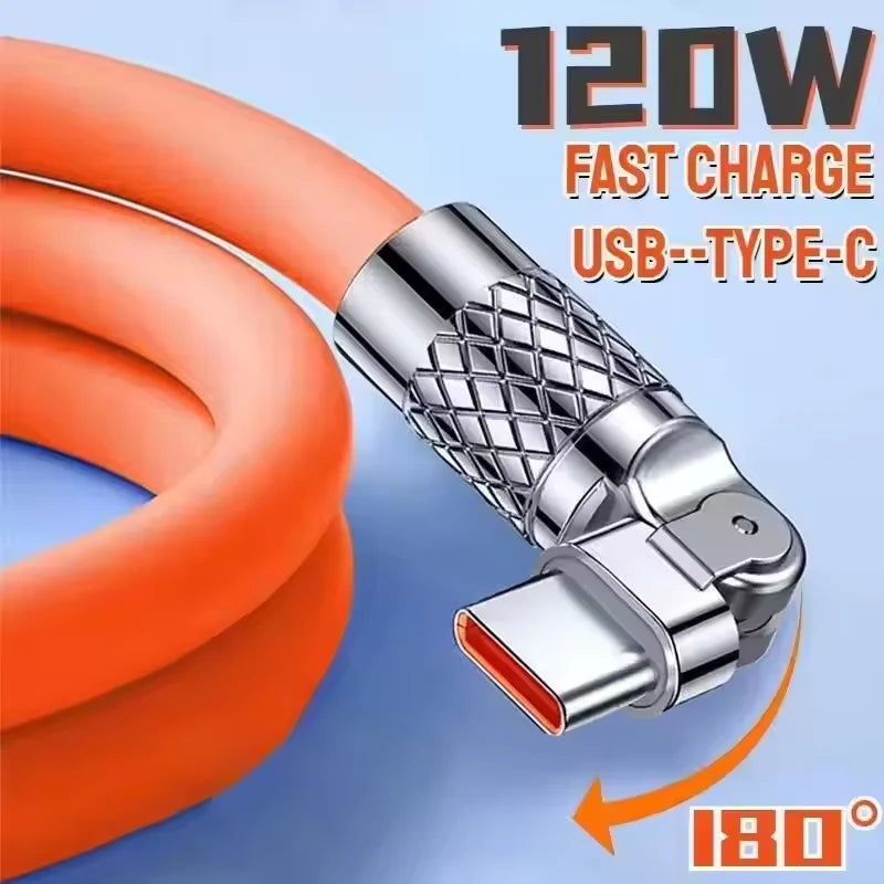 120W 6A USB-C Fast Charging Cable – Rotating Head USB-C Charging Cable Qme