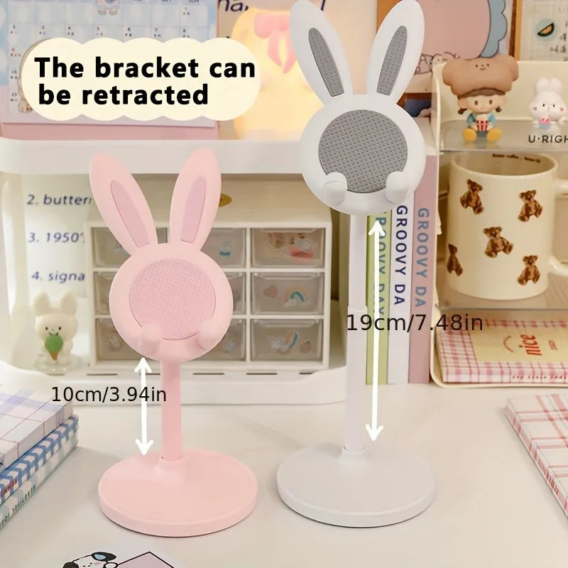 Adjustable Rabbit Cartoon Desktop Phone Stand | Cute Pink Desktop Phone Stand Qme