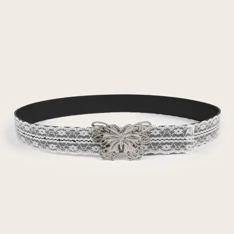 White Floral Lace Waist Belt – Adjustable Women's Waistband Lace Waist Belt Qst A2
