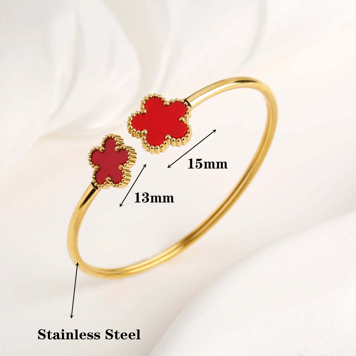 Five Leaf Flower Stainless Steel Open Bangle Bracelet Fashion Bangle Bracelet Qme