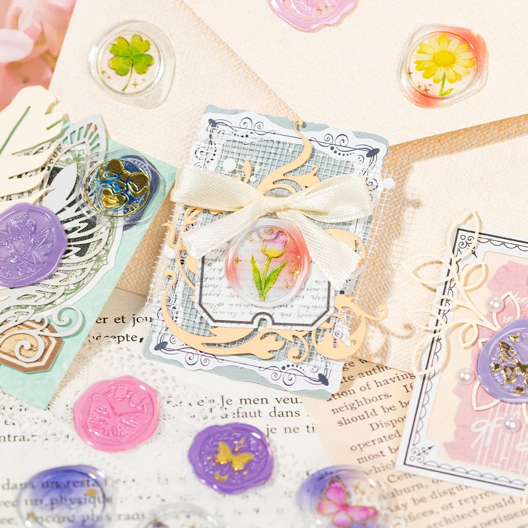 Floral Wax Seal Epoxy Stickers | DIY Scrapbook Craft Sheet Craft Sticker Sheet Qme