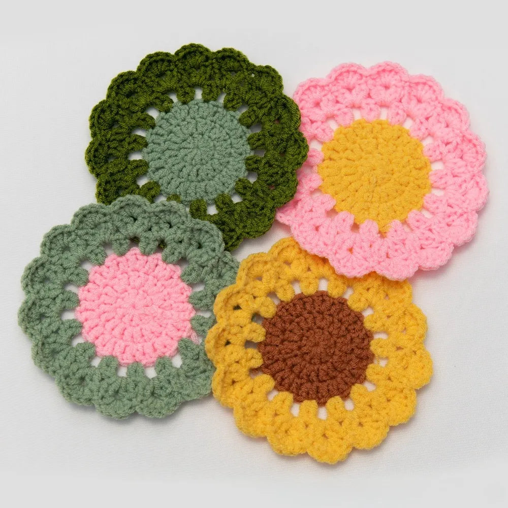 Handmade Crochet Flower Drink Coasters – Table Decor & Gift Crochet Drink Coasters Qme
