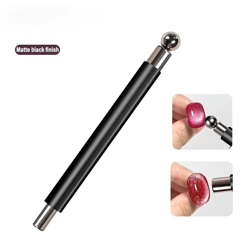 Double Head Cat Eye Nail Magnet Pen | Strong Magnetic Tool Nail Magnet Pen Qme Black and 10mm ball