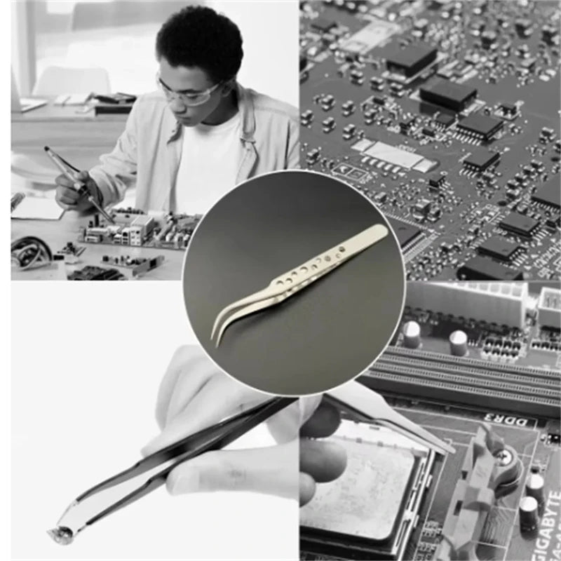 Precision Anti-Static Tweezers Set – Curved & Straight Tip Precision Tweezers Set Qst