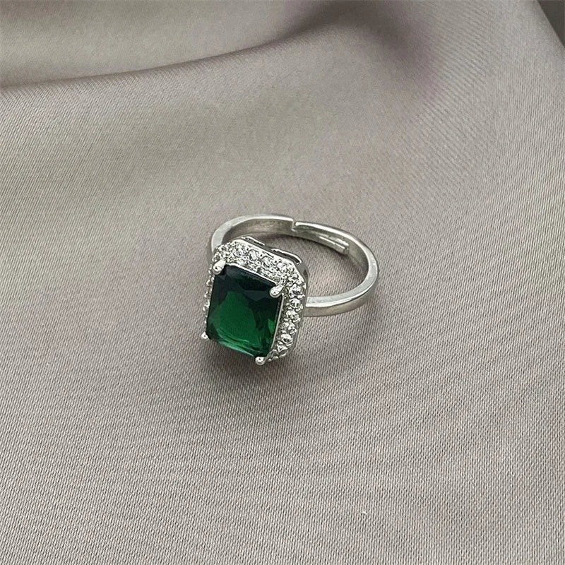 Elegant Sparkling Zircon Open Ring for Women – Adjustable Adjustable Zircon Ring Qme green resizable