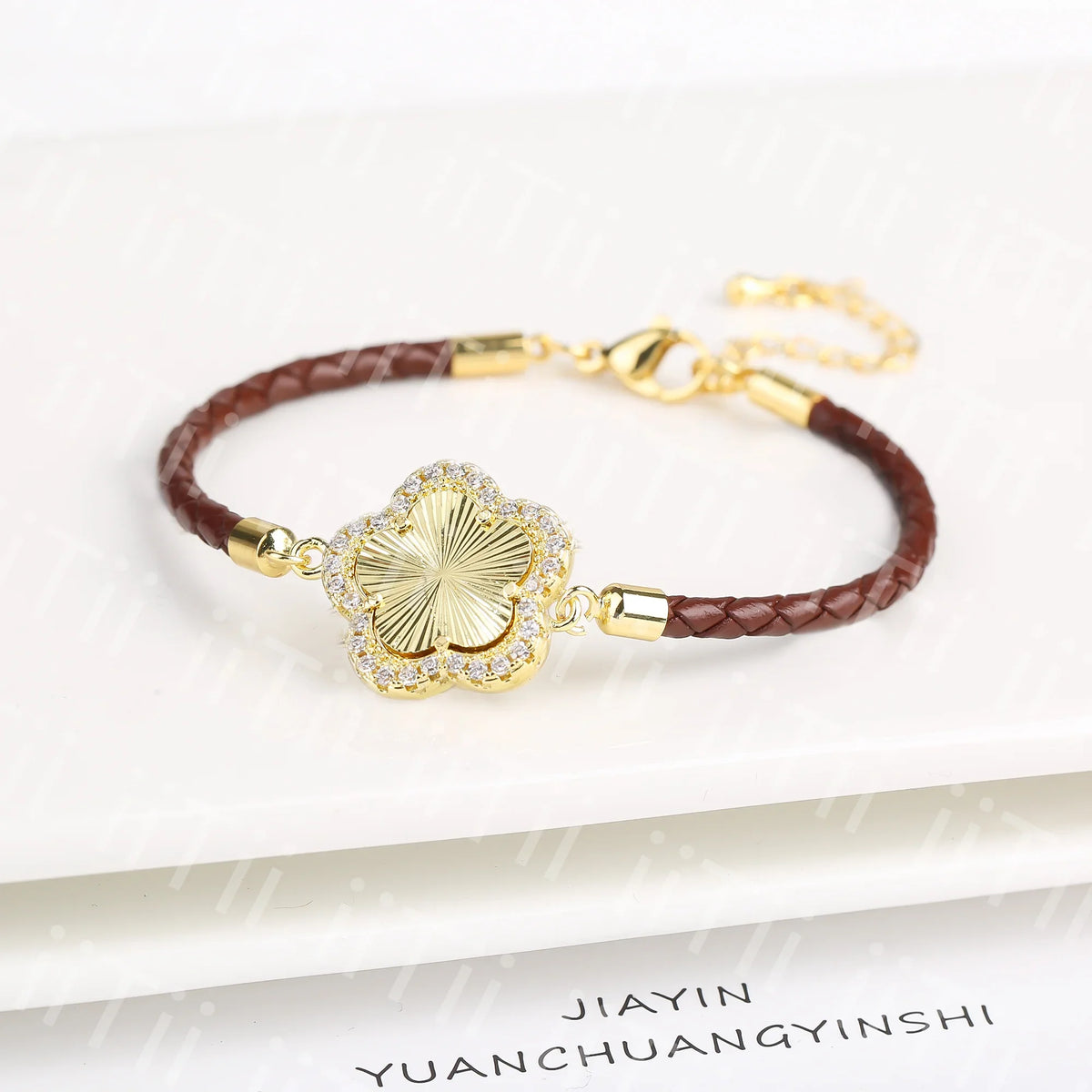 Zirconia Flower Leather Braided Bracelet for Women | 39 Colors Fashion Bracelet Qme Color 15
