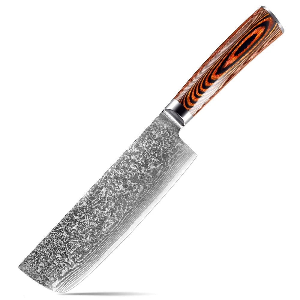XITUO Damascus Steel Kitchen Knife Set – Colored Wood Handle Kitchen Knife Set Qst Nakiri Knife