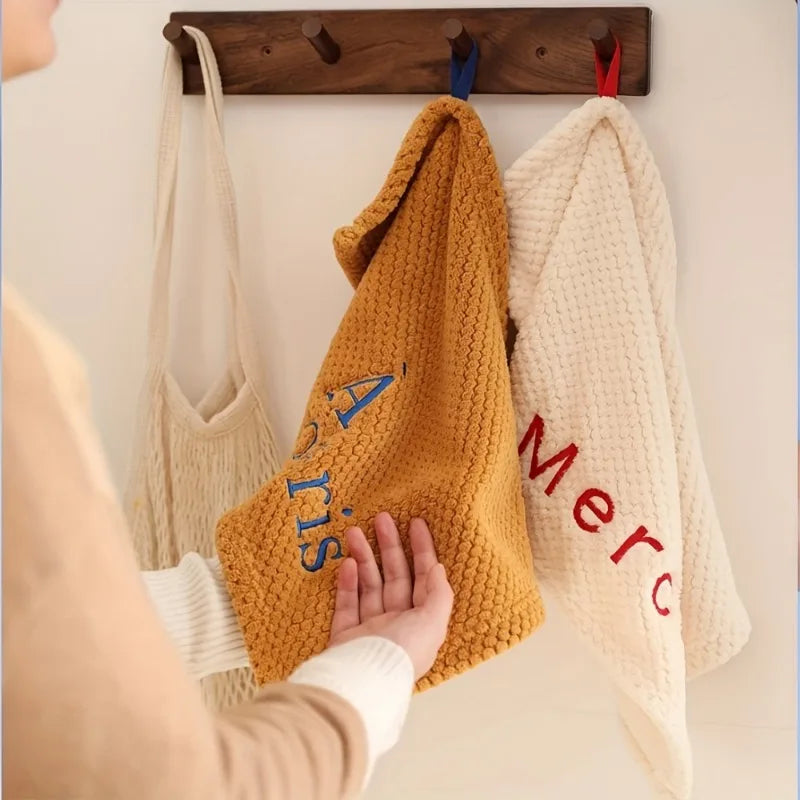 Minimalist Embroidered Letter Square Hand Towel – Soft & Absorbent Embroidered Hand Towel Qme