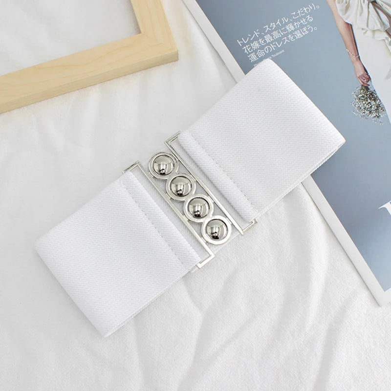 Women's Retro Elastic Wide Waistband Corset Belt | One Size Elastic Waistband Belt Qst White