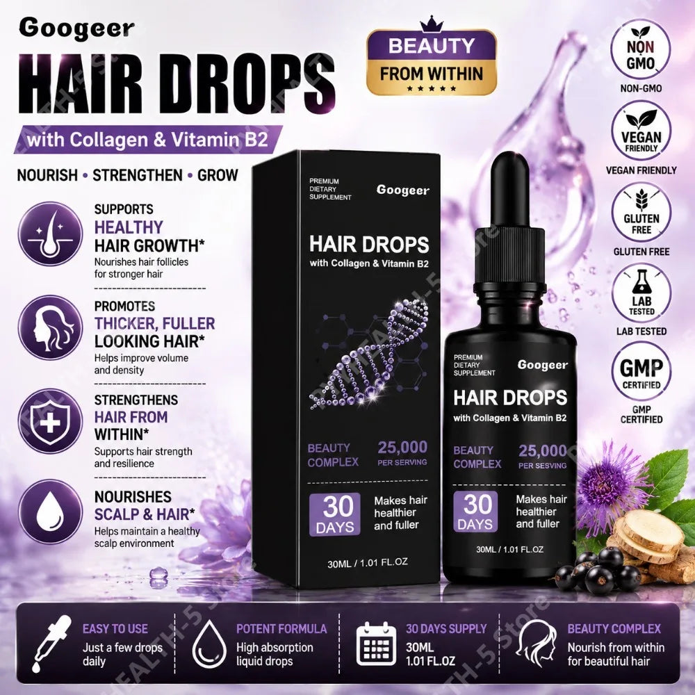 Googeer Hair Drops – Collagen, Vitamin B2 & B7 | 30ml Hair Beauty Drops Qst