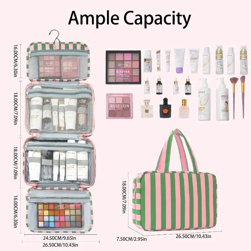 Foldable Hanging Travel Makeup Bag – Wet & Dry Compartments Hanging Toiletry Bag Qme