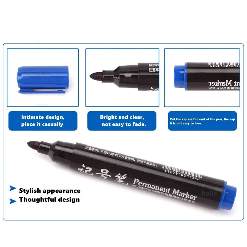 3-Pack Fine Tip Permanent Markers – Black, Blue & Red Permanent Marker Set Qme