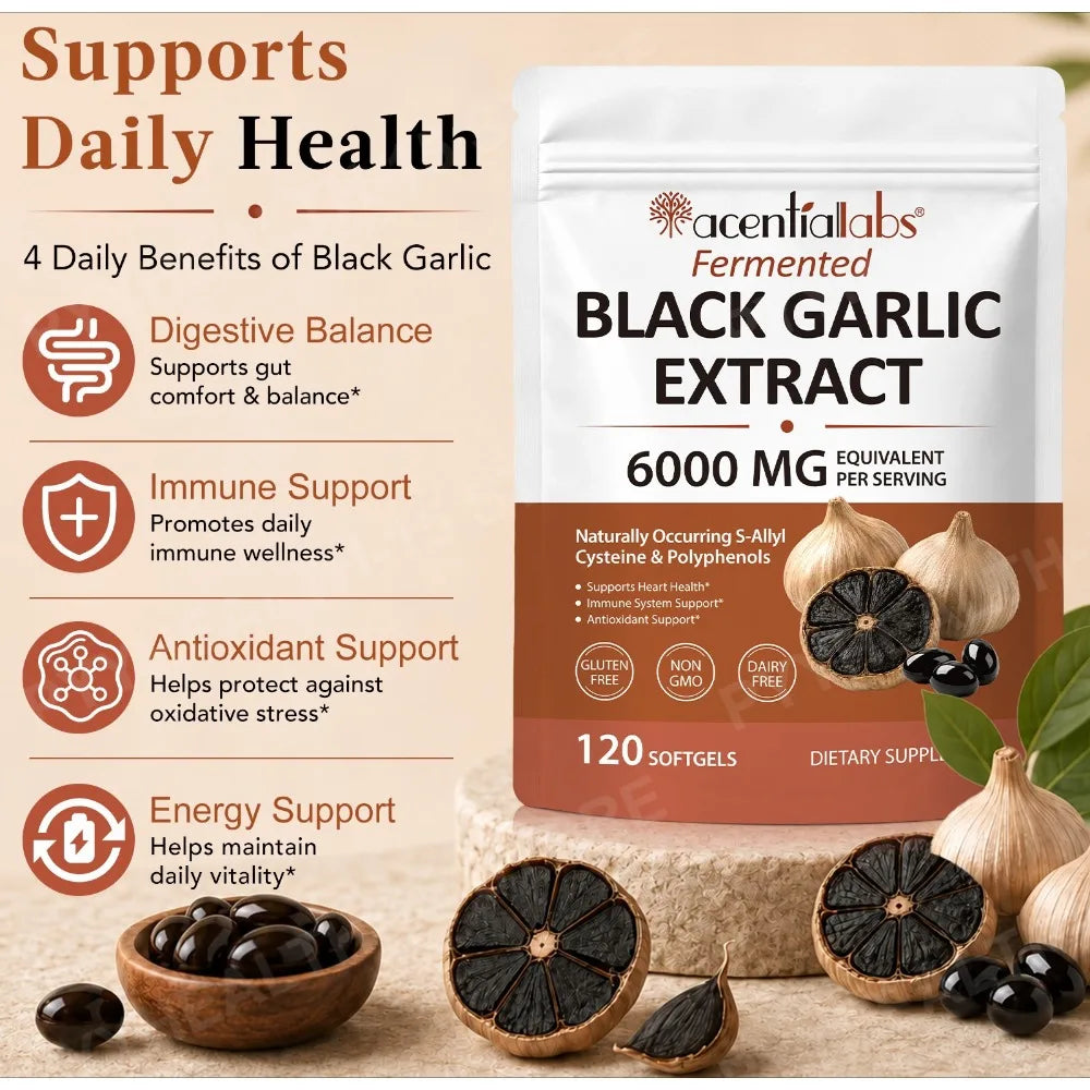 Black Garlic Extract Softgels 600mg 10:1 – 120 Count Herbal Supplement Qst