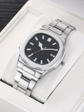 Men's Square Quartz Watch Steel Belt Calendar Sports Men's Quartz Watch Qme black