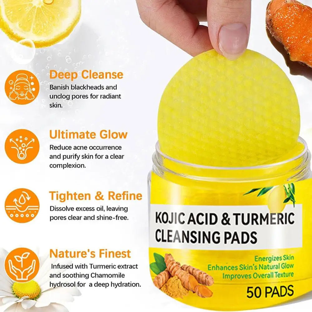 Turmeric & Kojic Acid Exfoliating Cleansing Pads – 50 Pcs Exfoliating Cleansing Pads Qme