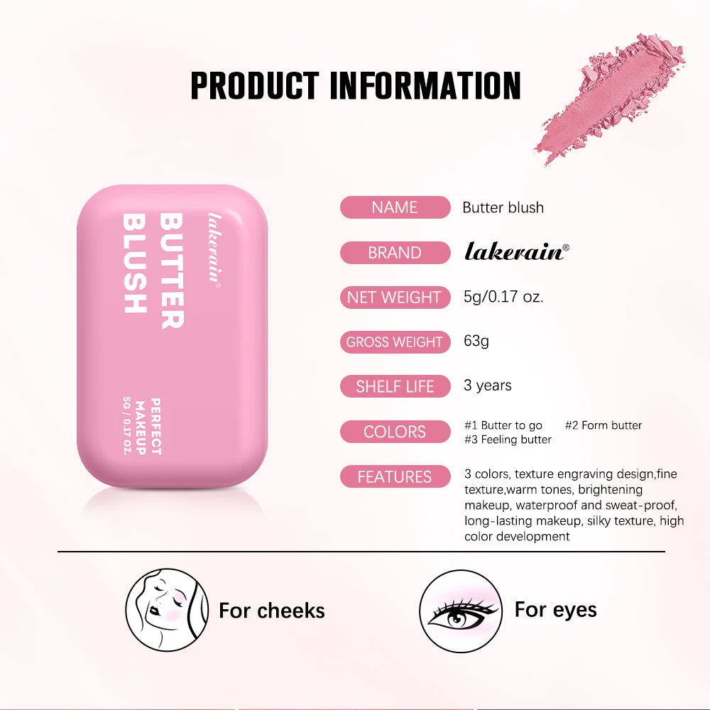 Lakerain Pink Matte Butter Blush – High Pigment, 12Hr Wear Face Blush Powder Qst