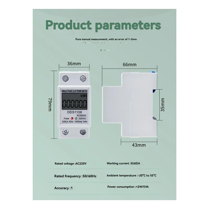 Digital Single Phase Energy Meter AC220V 60Hz LCD KWh Display Energy Meter Qme