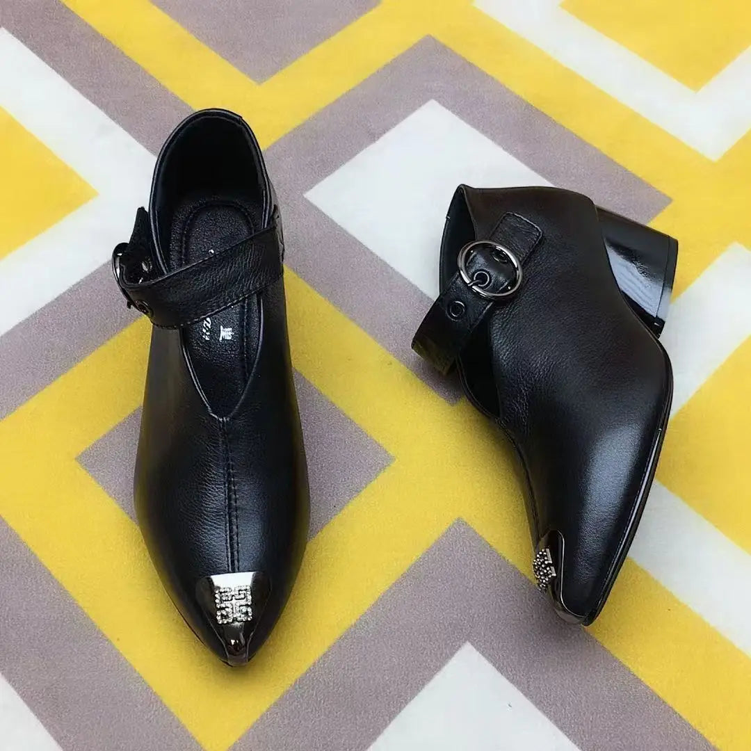 Women's V-Shape Pointed Toe Slip-On Spike Heel Mule Boots Heeled Mule Boots Qst WC169 Black A 34