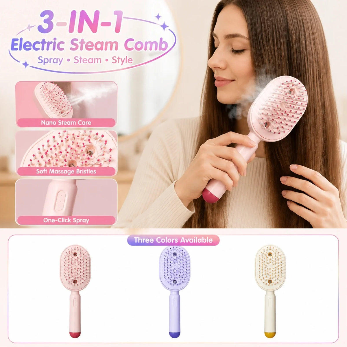 Spray Hair Straightener Comb – Hydrating Steam Brush Steam Hair Brush Qme