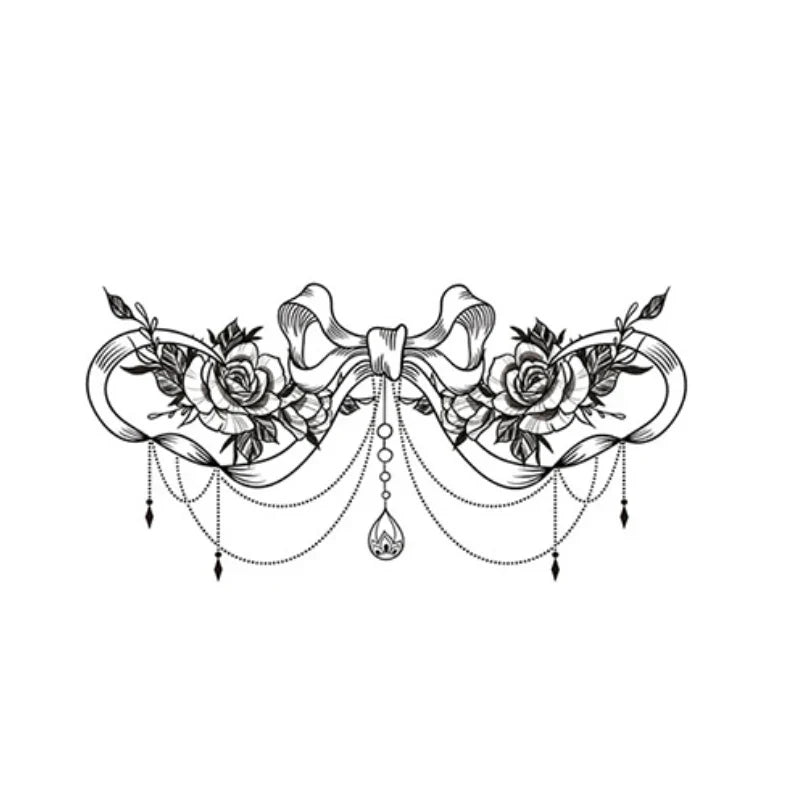 Black Bow Flower Temporary Tattoo Sticker – Chest Back Abdomen Temporary Tattoo Sticker Qme