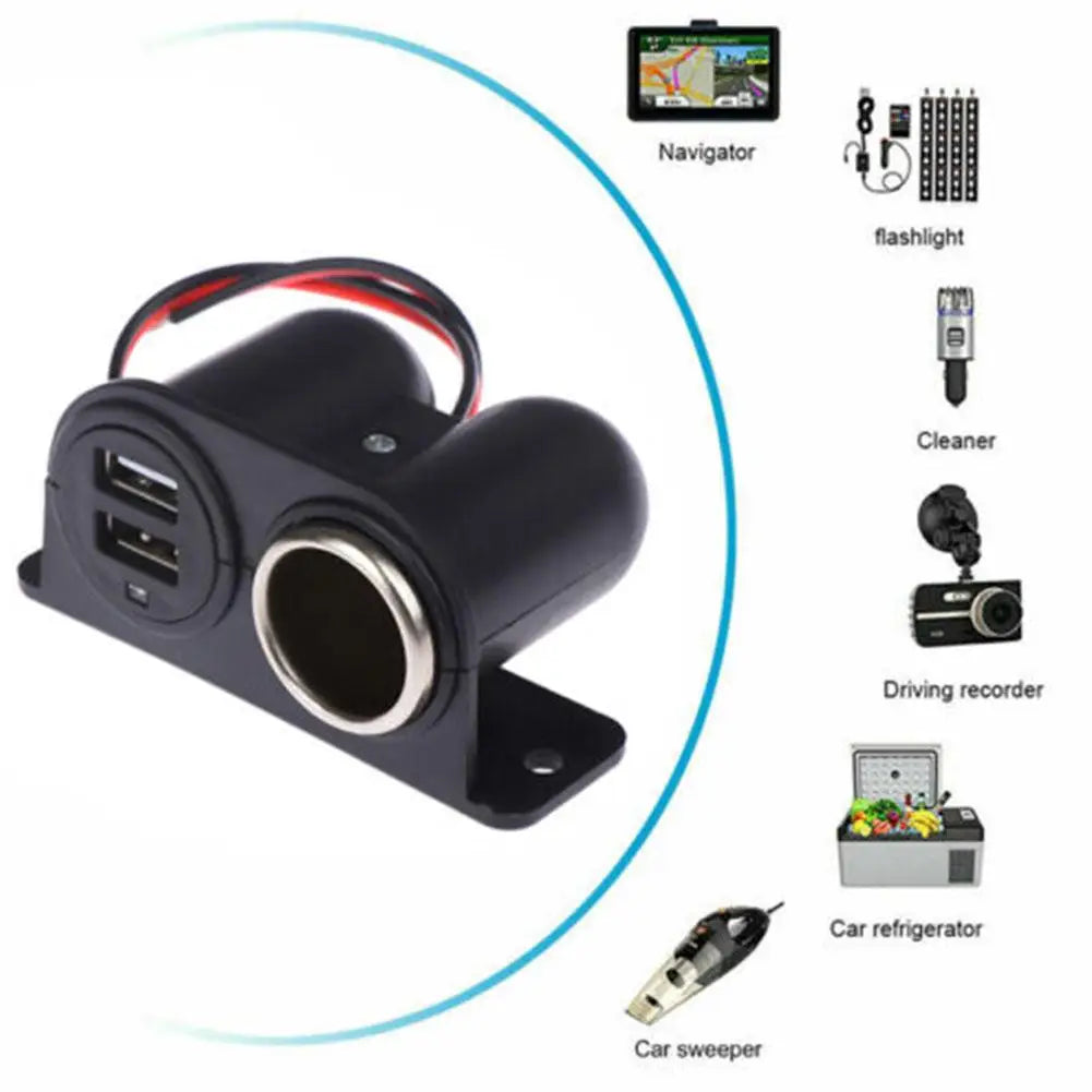 Car Cigarette Lighter Splitter – 3 Sockets & 2 USB Ports Car Charger Adapter Qme