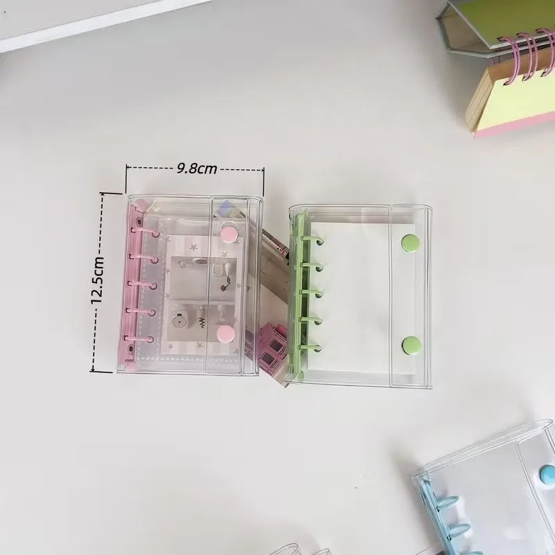 Transparent PVC Tri-fold Mini Notepad 5-Hole Binder Cover Mini Notepad Qme