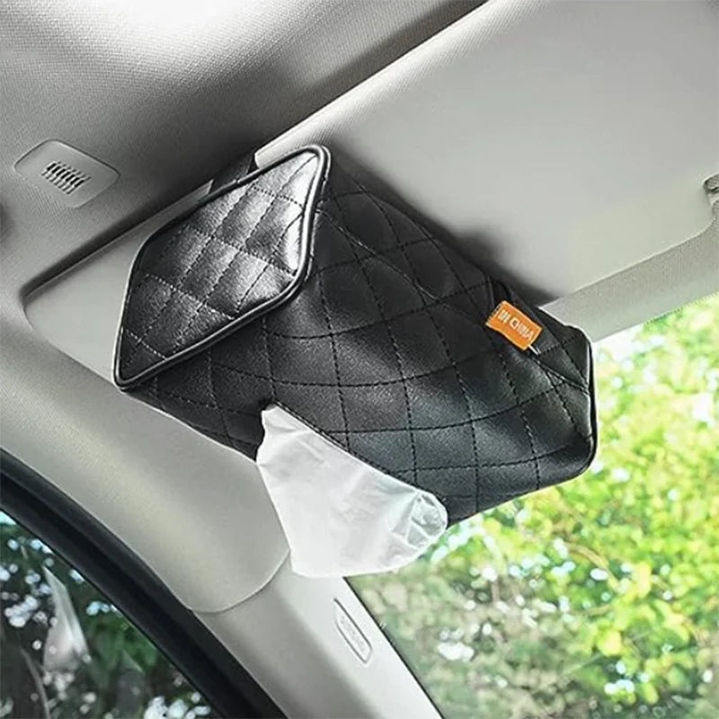 Checkered Leather Car Seat Back Tissue Box Holder | Qme Car Tissue Box Holder Qme