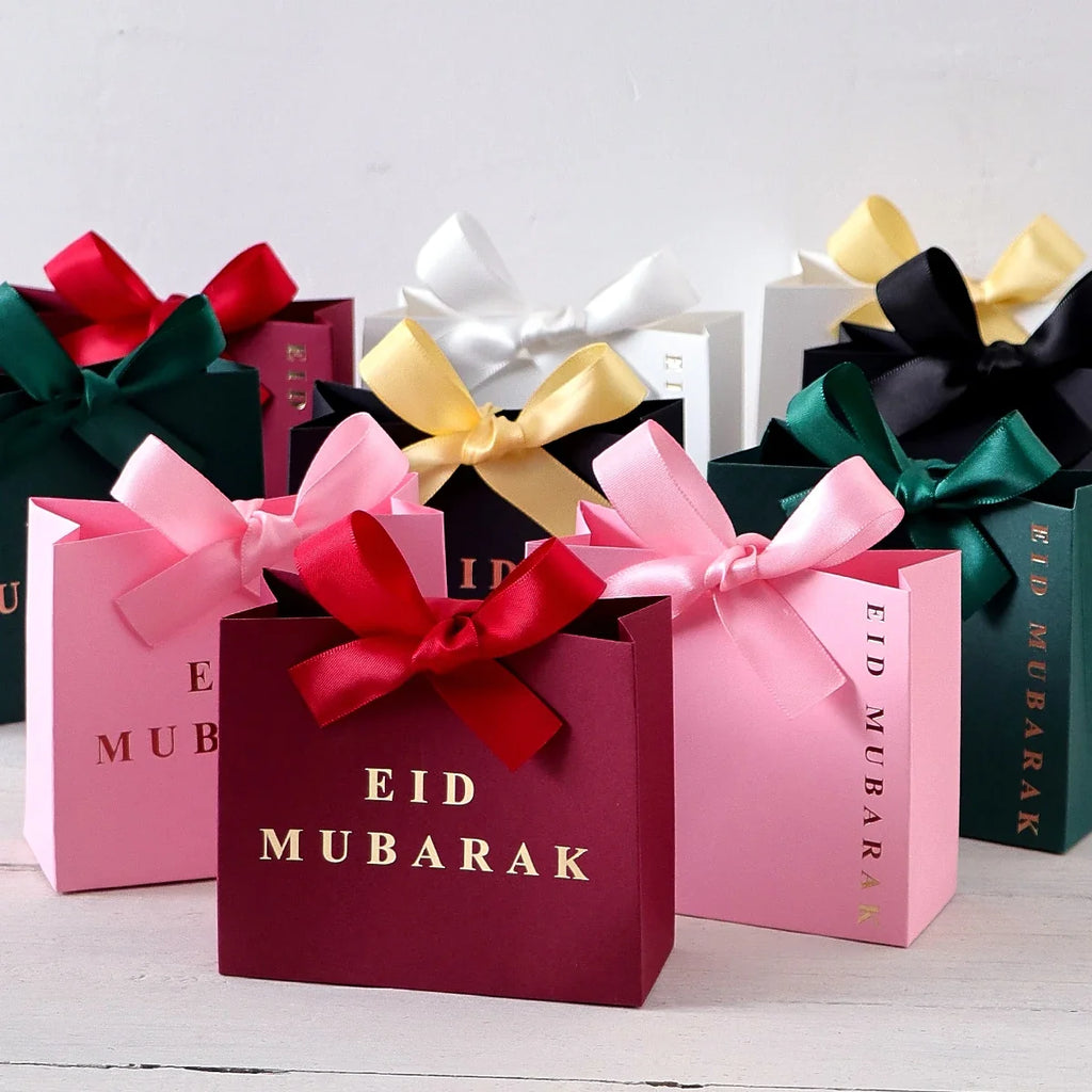 5-Piece Eid Gift Boxes with Ribbon Bows | Paper Packaging Gift Box Set Qme