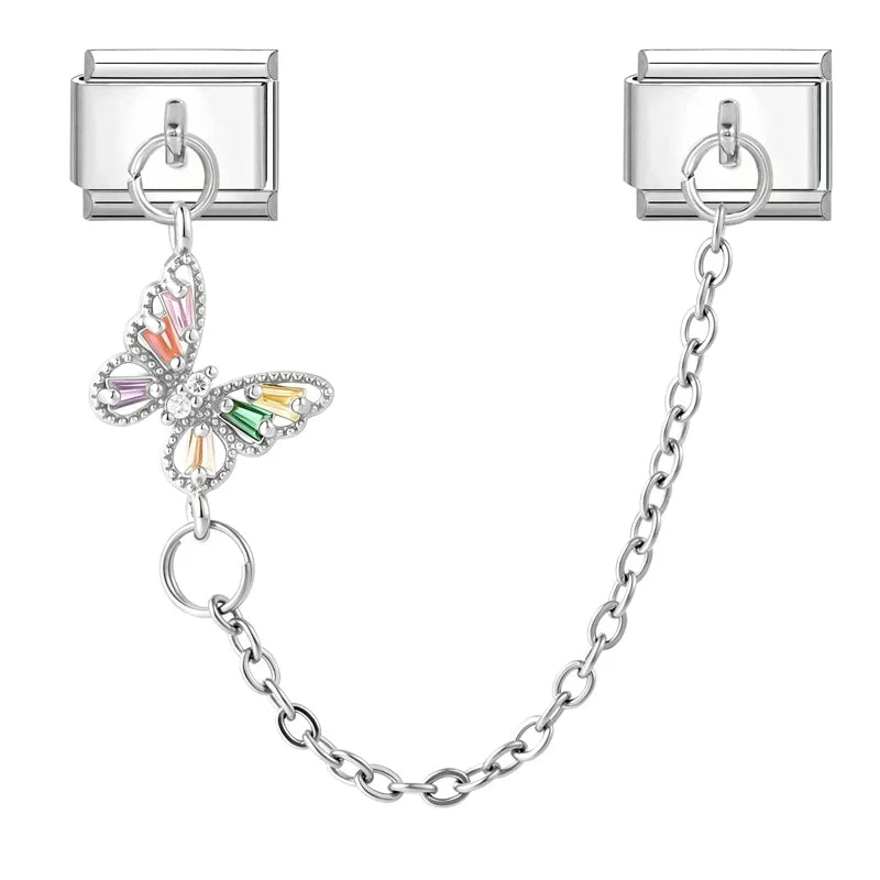 Zircon Heart Butterfly Tassel Italian Charm Links | 12 Colors Italian Charm Links Qme S 10