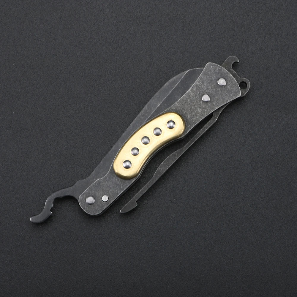 XUAN FENG Folding Pocket Knife – D2 Steel Brass Keychain EDC Folding Pocket Knife Qst