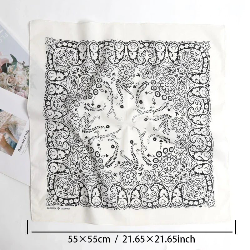 100% Cotton Black Paisley Bandana Square Scarf & Headband Paisley Bandana Scarf Qme
