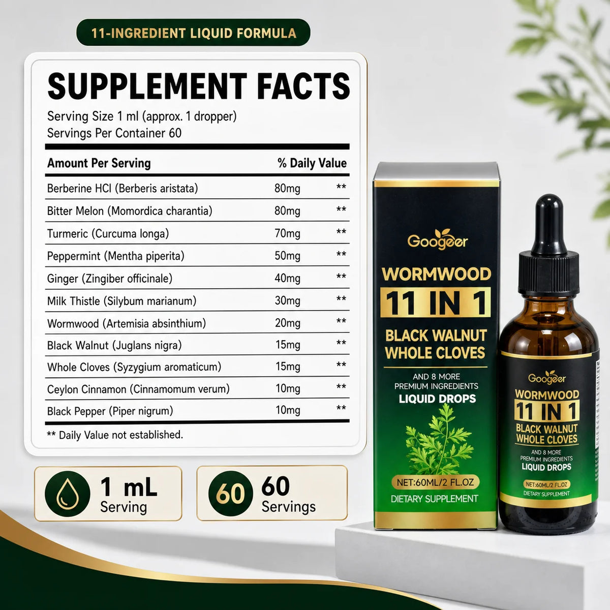 Wormwood 11-in-1 Liquid Drops – Gut & Digestive Support 60ml Herbal Liquid Drops Qst